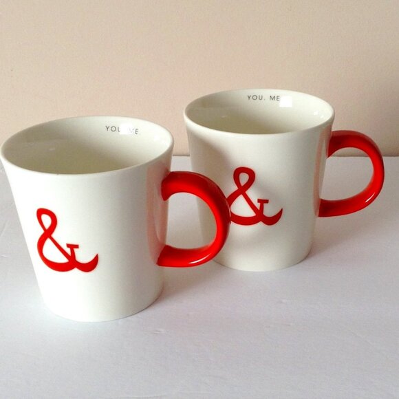 Starbucks You & Me Mugs Cups Set of 2 White Red Coffee Tea Drinking Drinkware - Picture 1 of 6